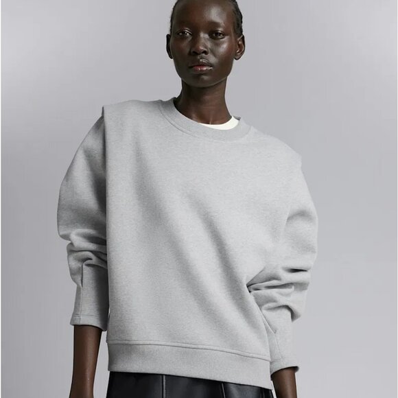& Other Stories Tops - NWT & OTHER STORIES Fitted Pleated-Shoulder Sweatshirt in Grey Melange | Size M